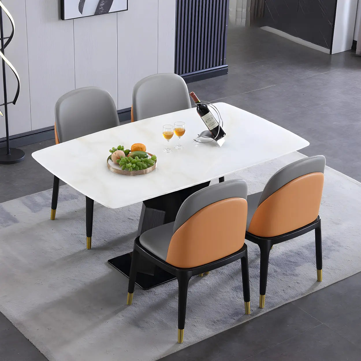 Modern Rectangular White Marble Dining Table — Table Only