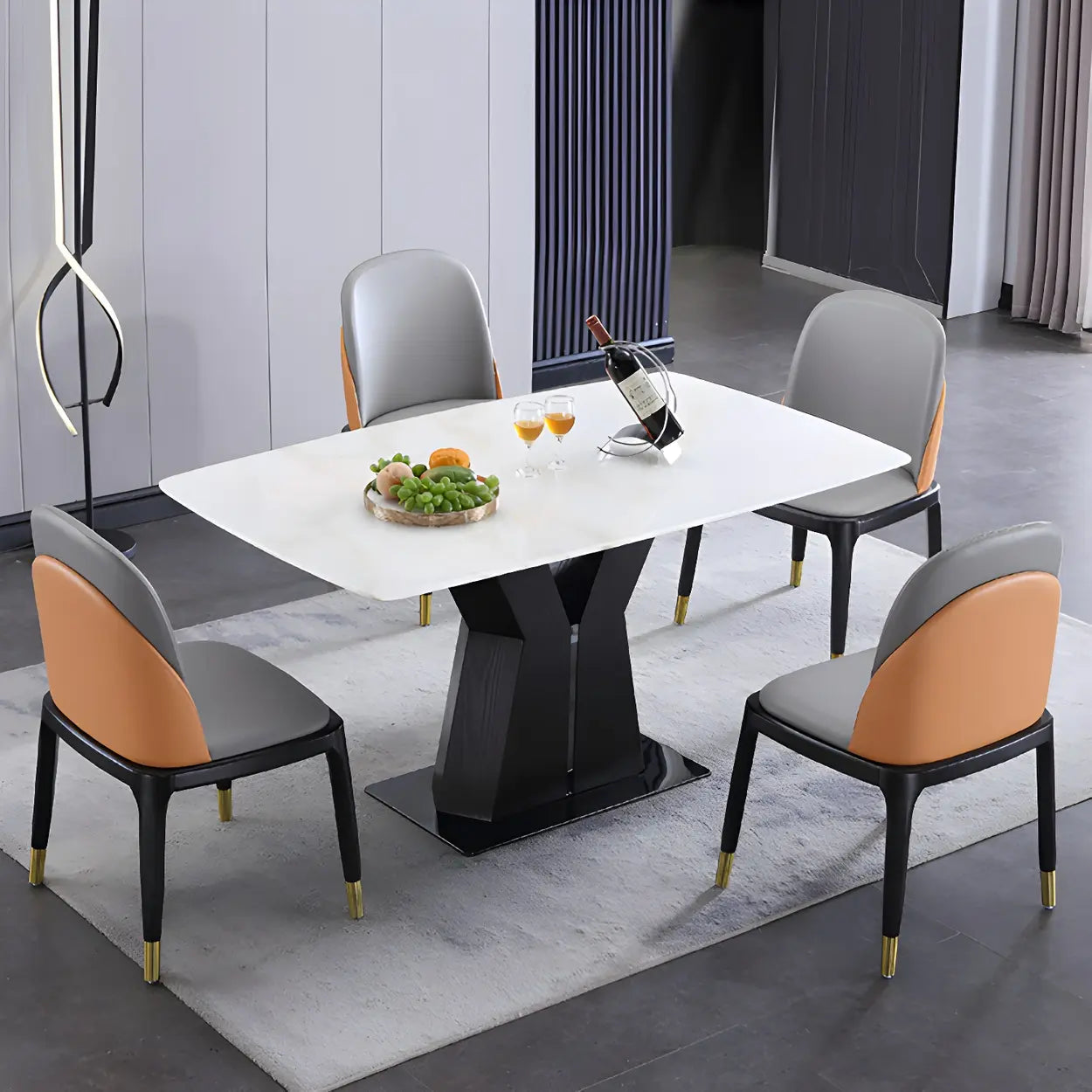 Modern Rectangular White Marble Dining Table