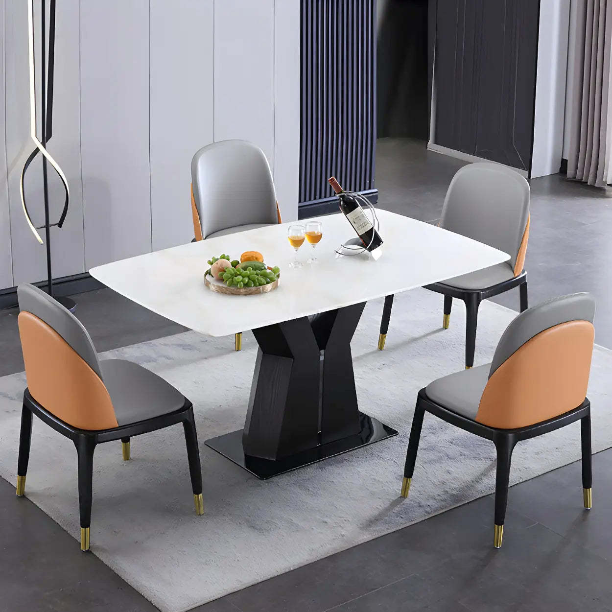 Modern Rectangular White Marble Dining Table