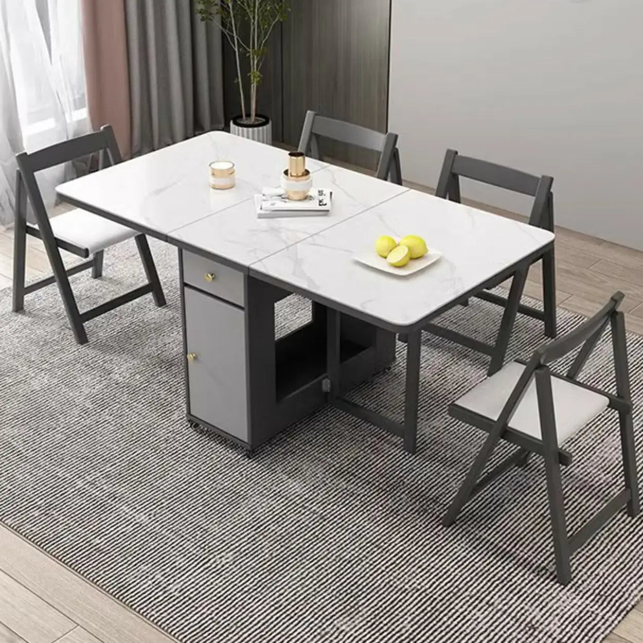 Modern Marble Storage Dining Table with Wheels