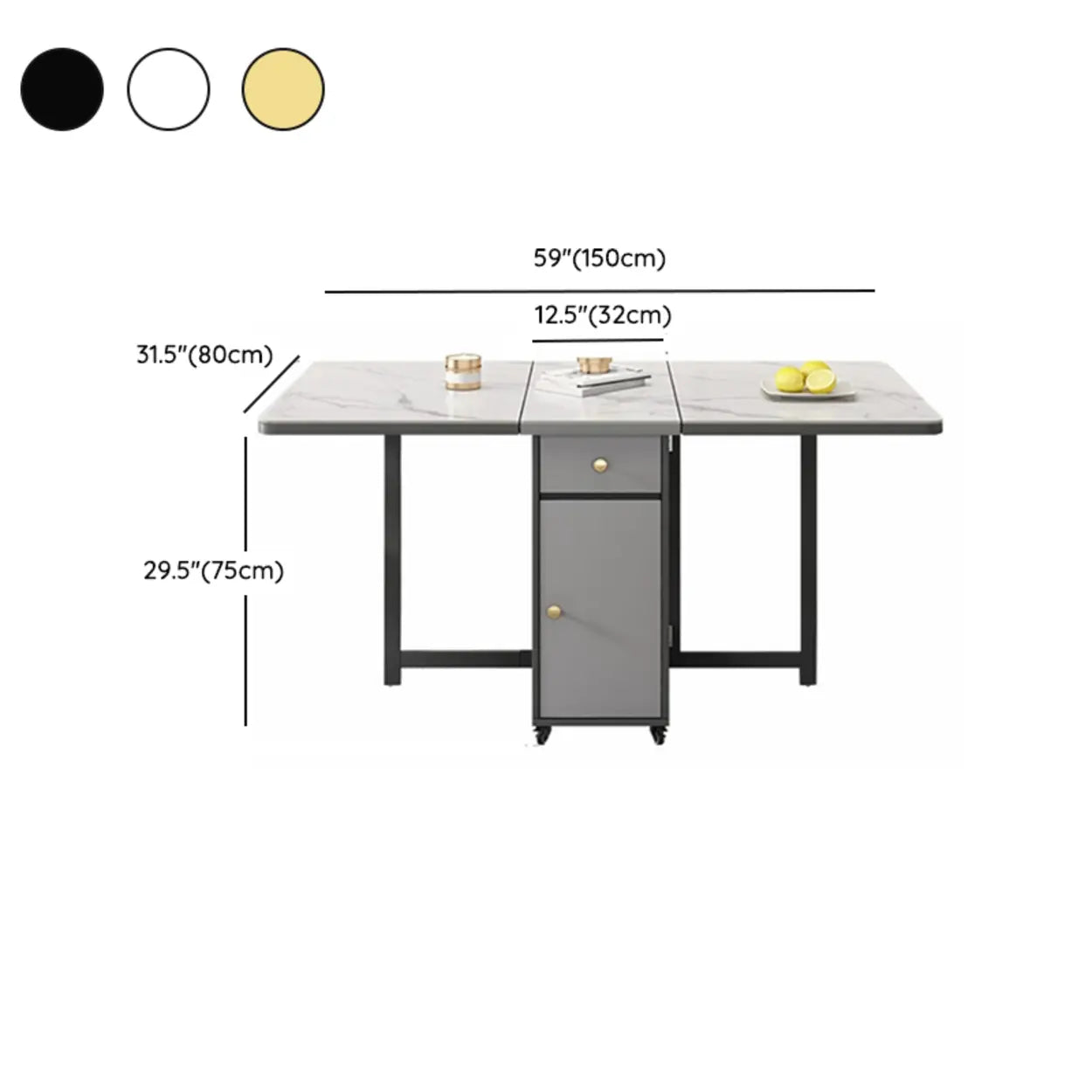Modern Marble Storage Dining Table with Wheels