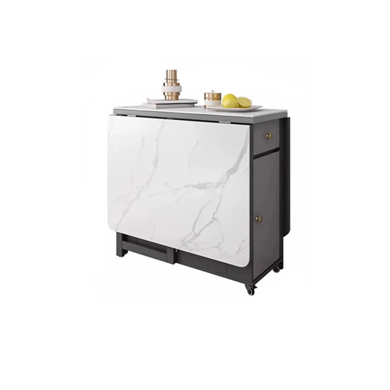 Modern Marble Storage Dining Table with Wheels — Black / Table Only