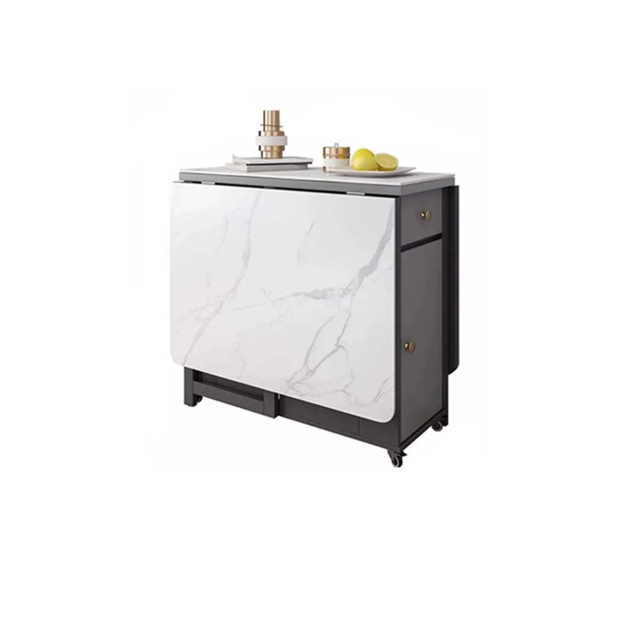 Modern wheels storage dining tables in marble — 47.2" L x 31.5" W x 29.5" H / White