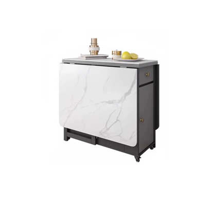 Modern Marble Storage Dining Table with Wheels — Black / Table Only