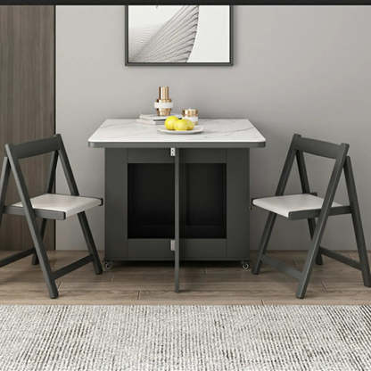 Modern Marble Storage Dining Table with Wheels — Natural Finish / Table Only
