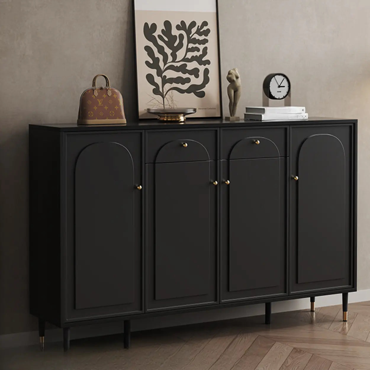 Modern Black Engineered Wood Large Hallway Shoe Cabinet