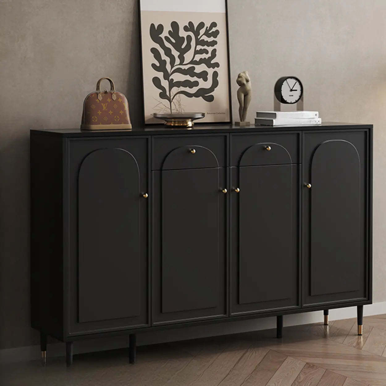 Modern Black Engineered Wood Large Hallway Shoe Cabinet