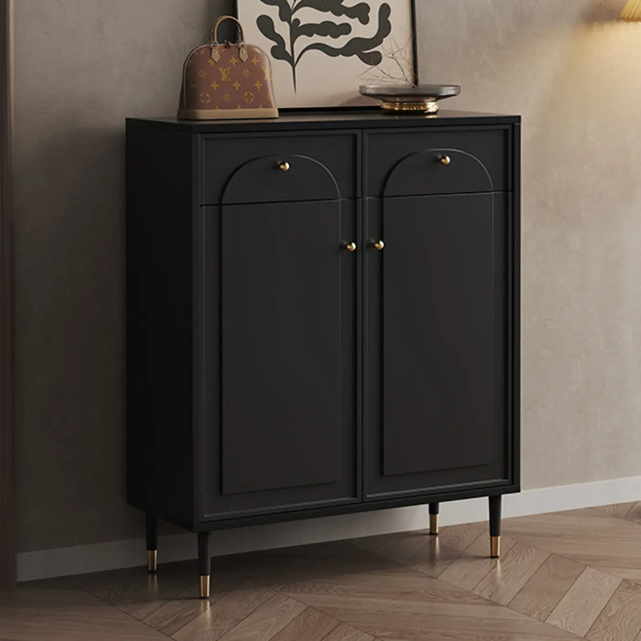 Modern Black Engineered Wood Large Hallway Shoe Cabinet