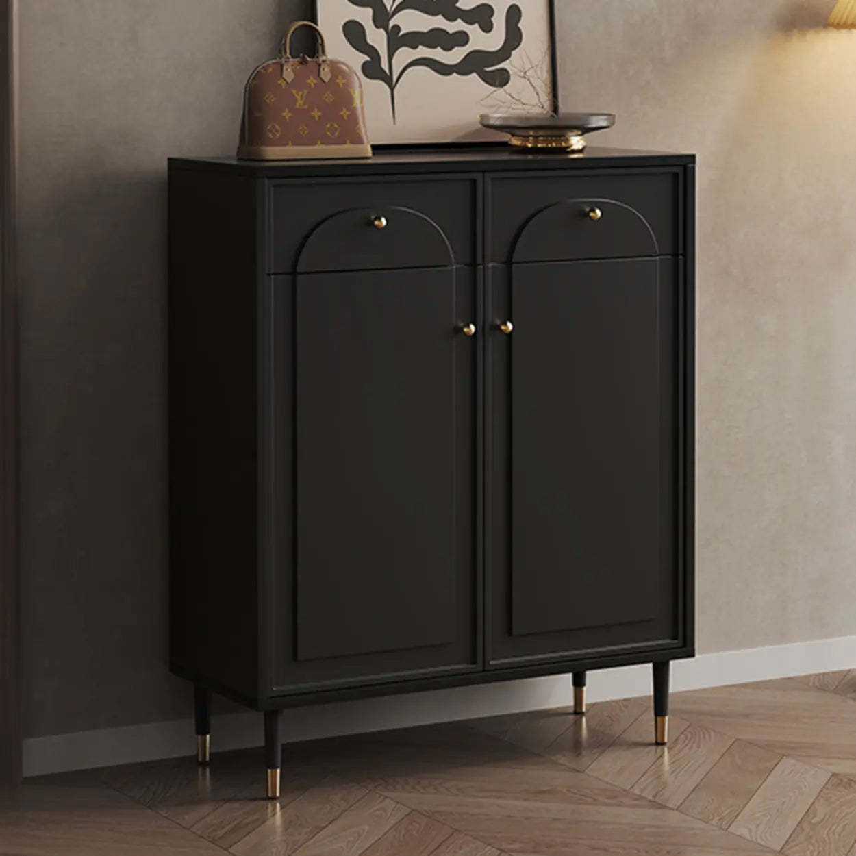 Modern Black Engineered Wood Large Hallway Shoe Cabinet