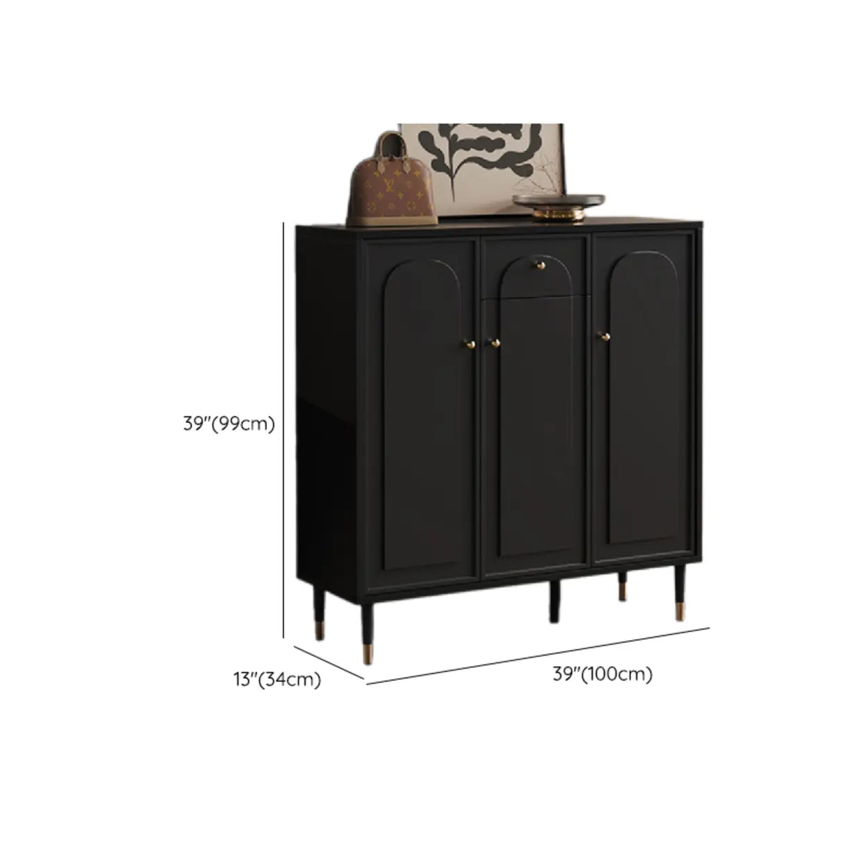 Modern Black Engineered Wood Large Hallway Shoe Cabinet