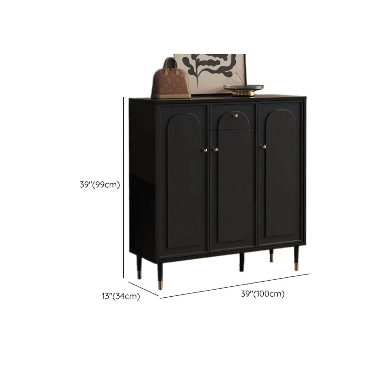 Modern Black Engineered Wood Large Hallway Shoe Cabinet