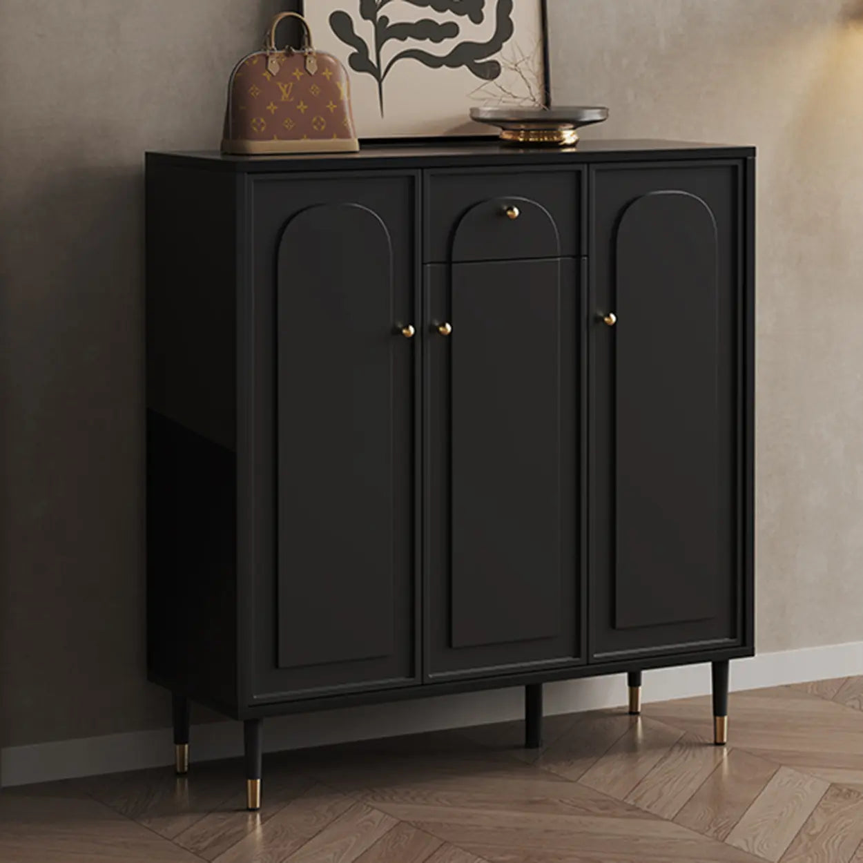 Modern Black Engineered Wood Large Hallway Shoe Cabinet
