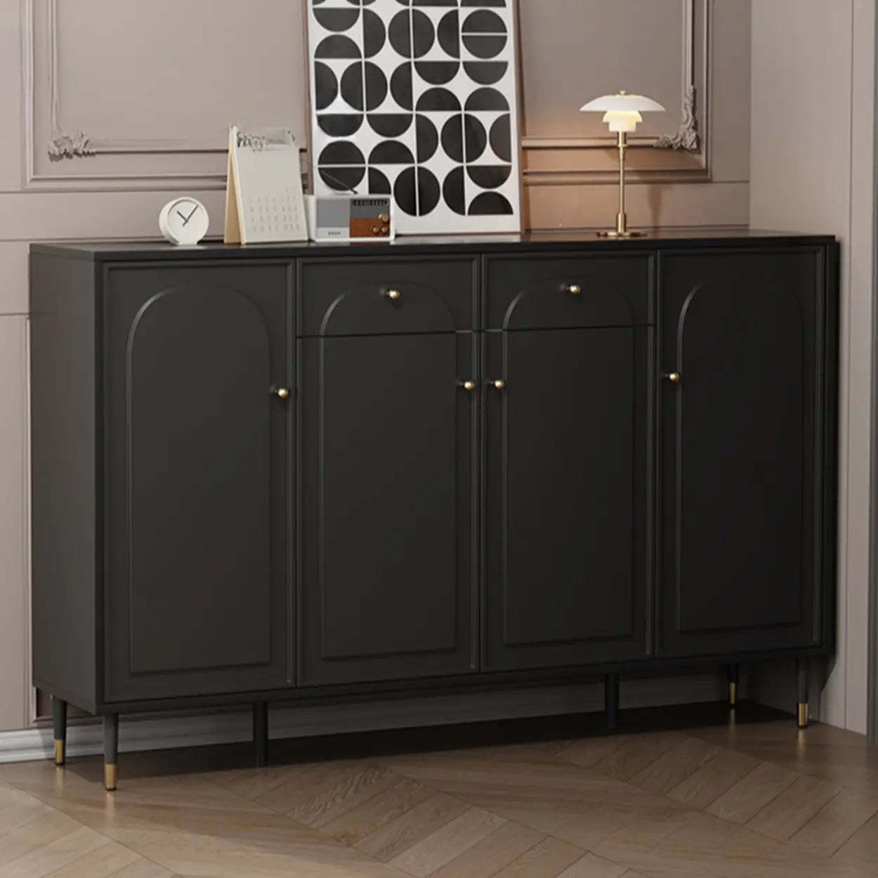 Modern Black Engineered Wood Large Hallway Shoe Cabinet