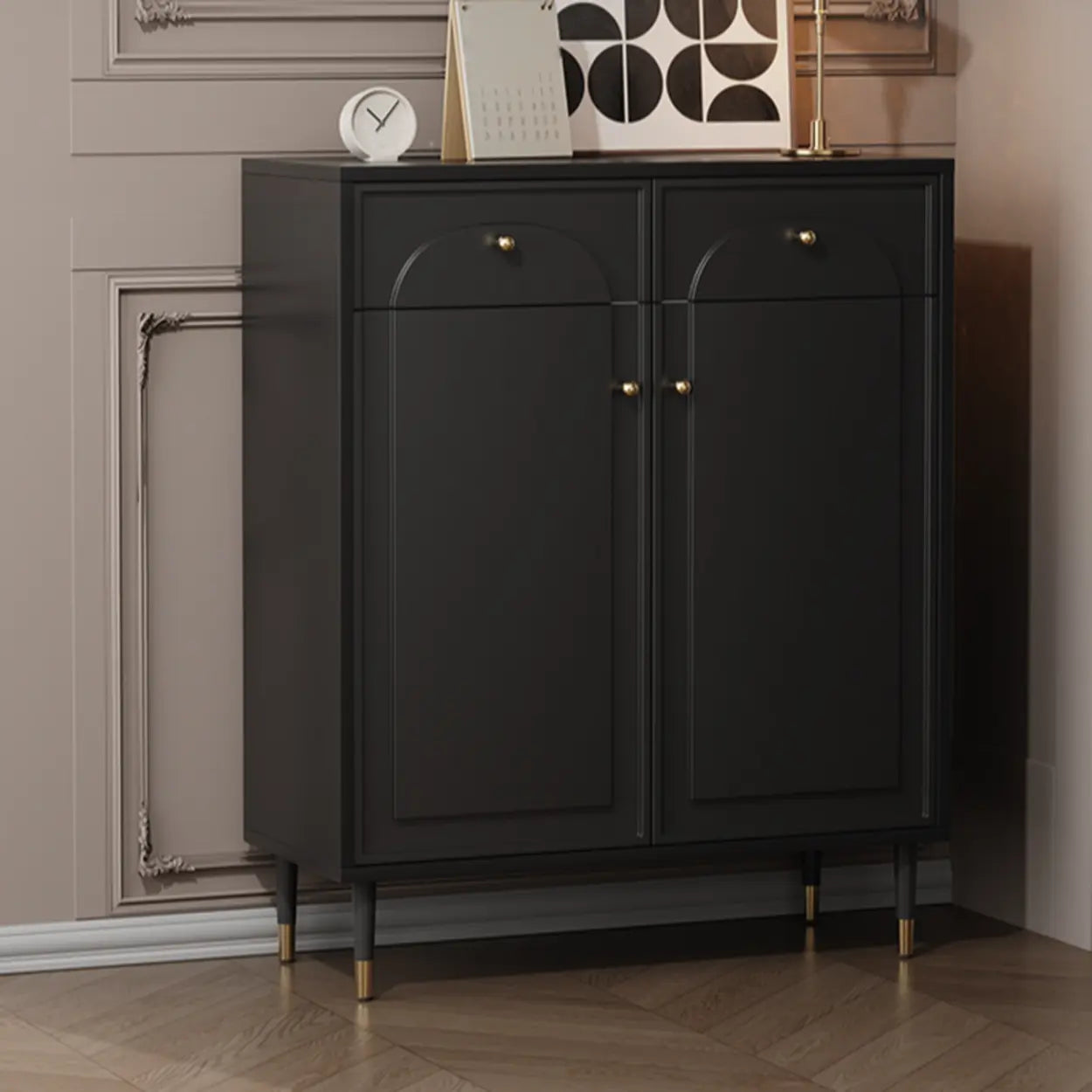 Modern Black Engineered Wood Large Hallway Shoe Cabinet