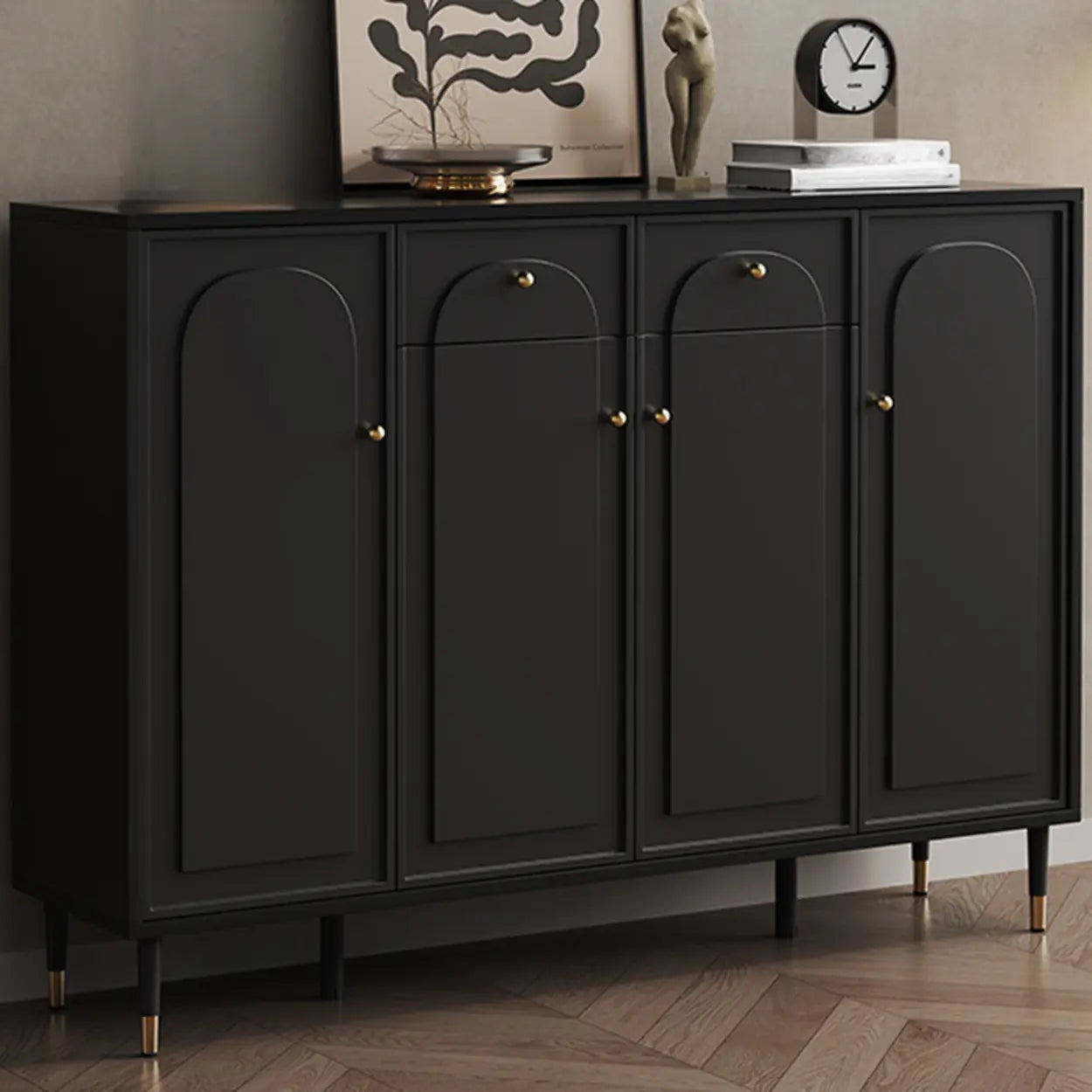 Modern Black Engineered Wood Large Hallway Shoe Cabinet