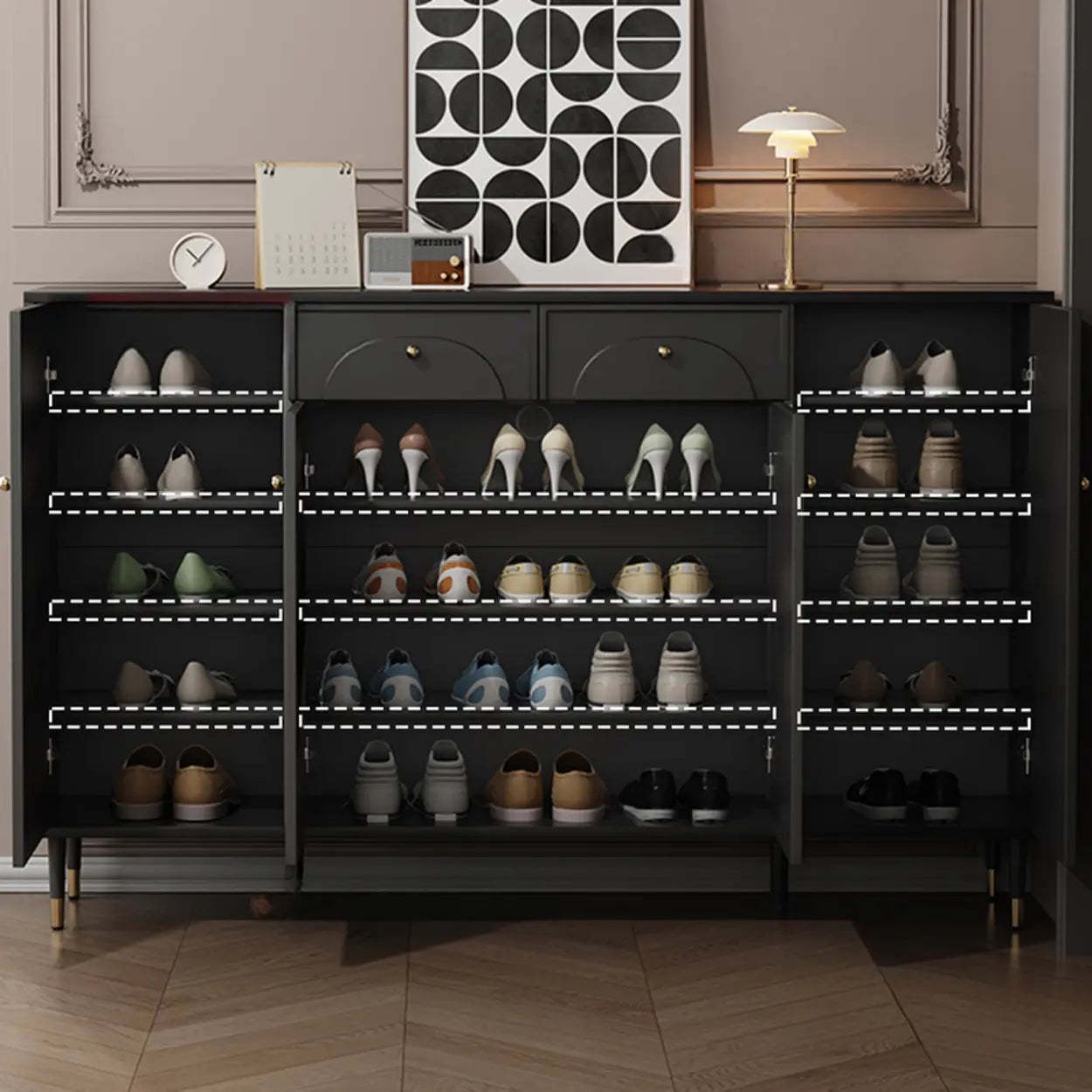 Modern Black Engineered Wood Large Hallway Shoe Cabinet