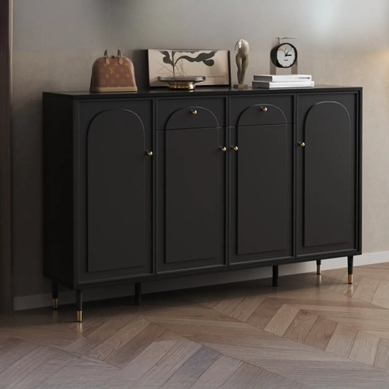 Modern Black Engineered Wood Large Hallway Shoe Cabinet
