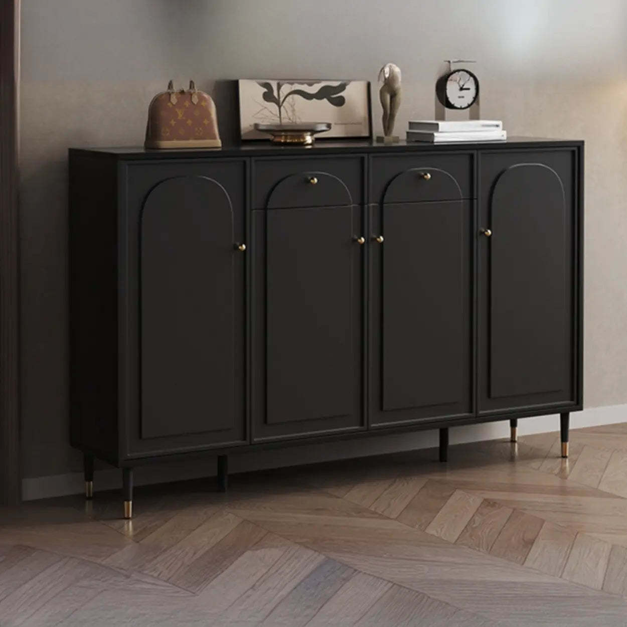 Modern Black Engineered Wood Large Hallway Shoe Cabinet