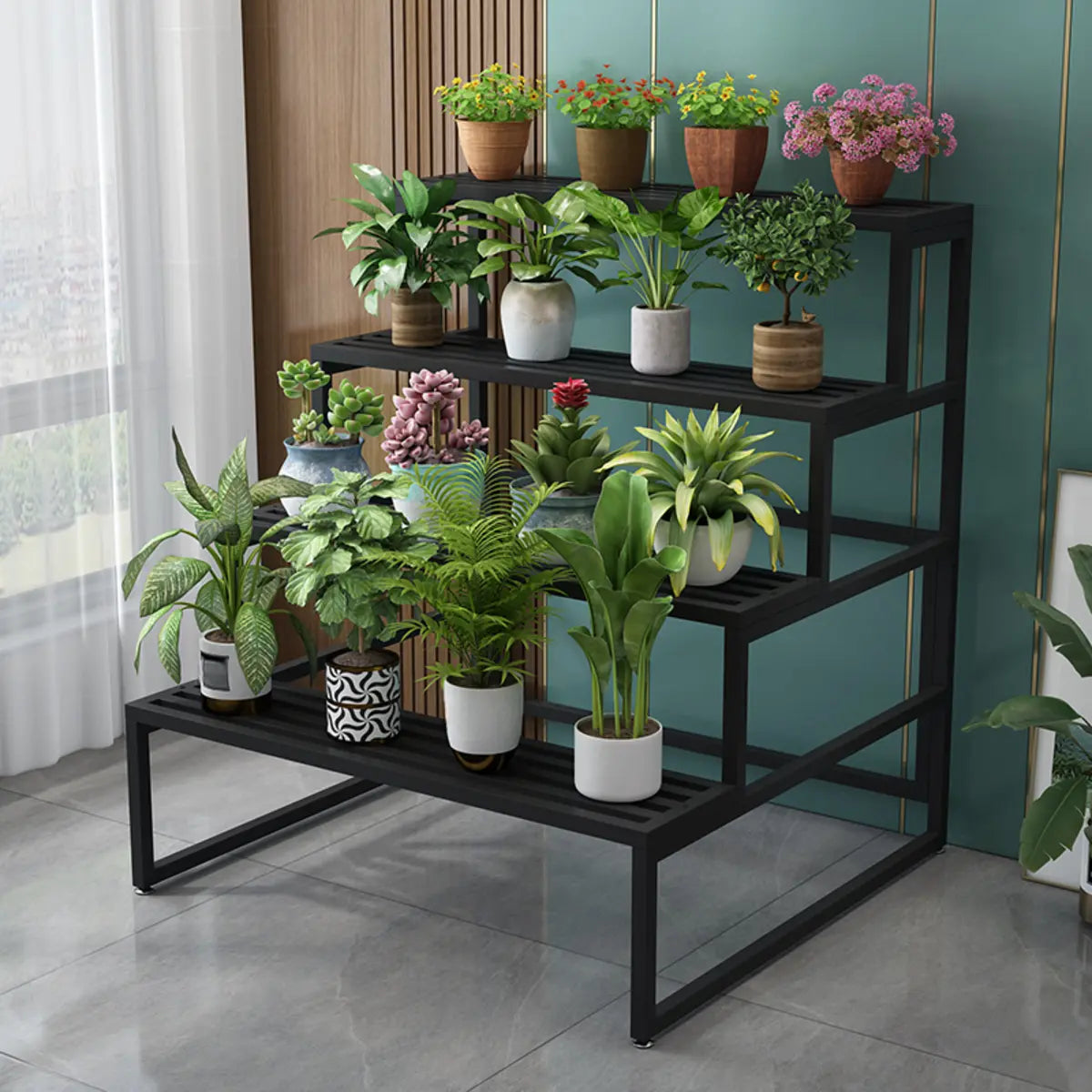 Modern Black Metal Rectangular Crate Plant Stand