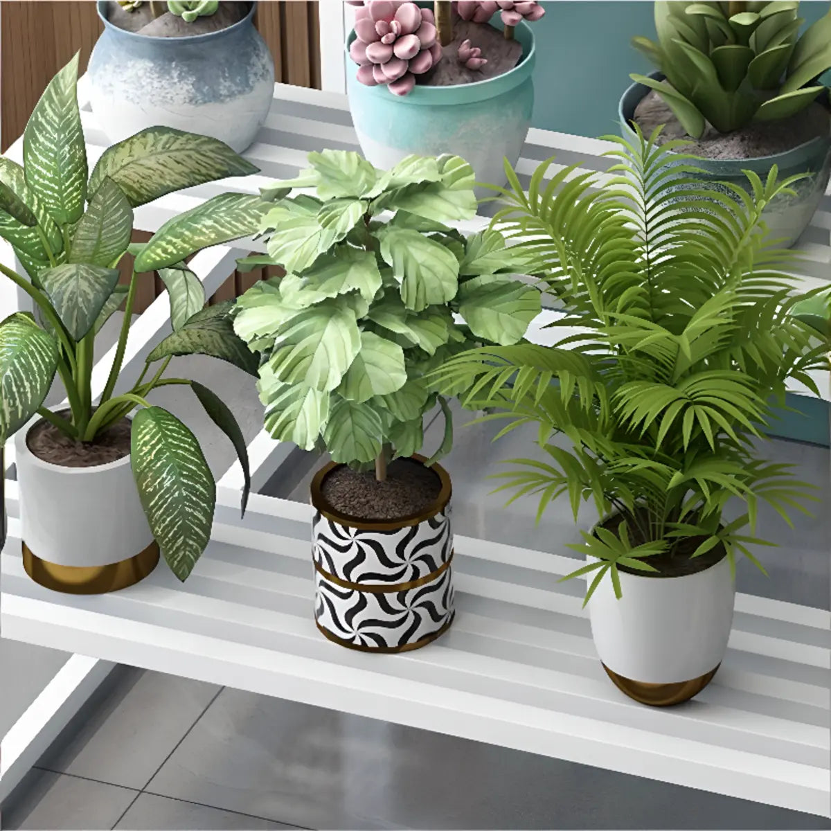 Modern Black Metal Rectangular Crate Plant Stand — Black-White