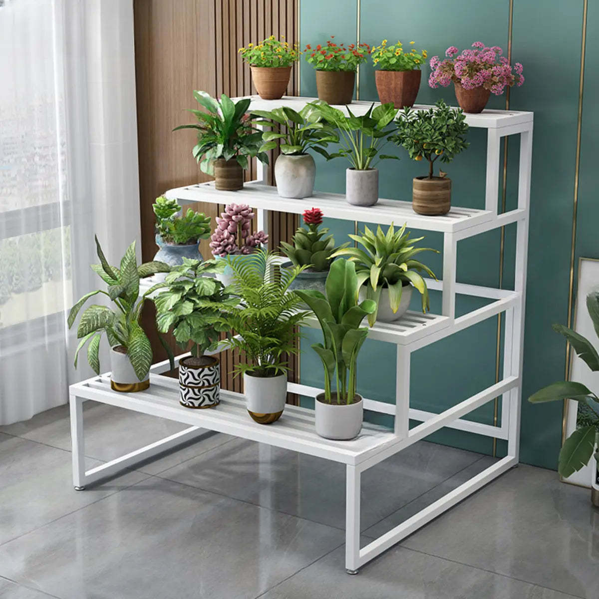 Modern Black Metal Rectangular Crate Plant Stand — Black-White