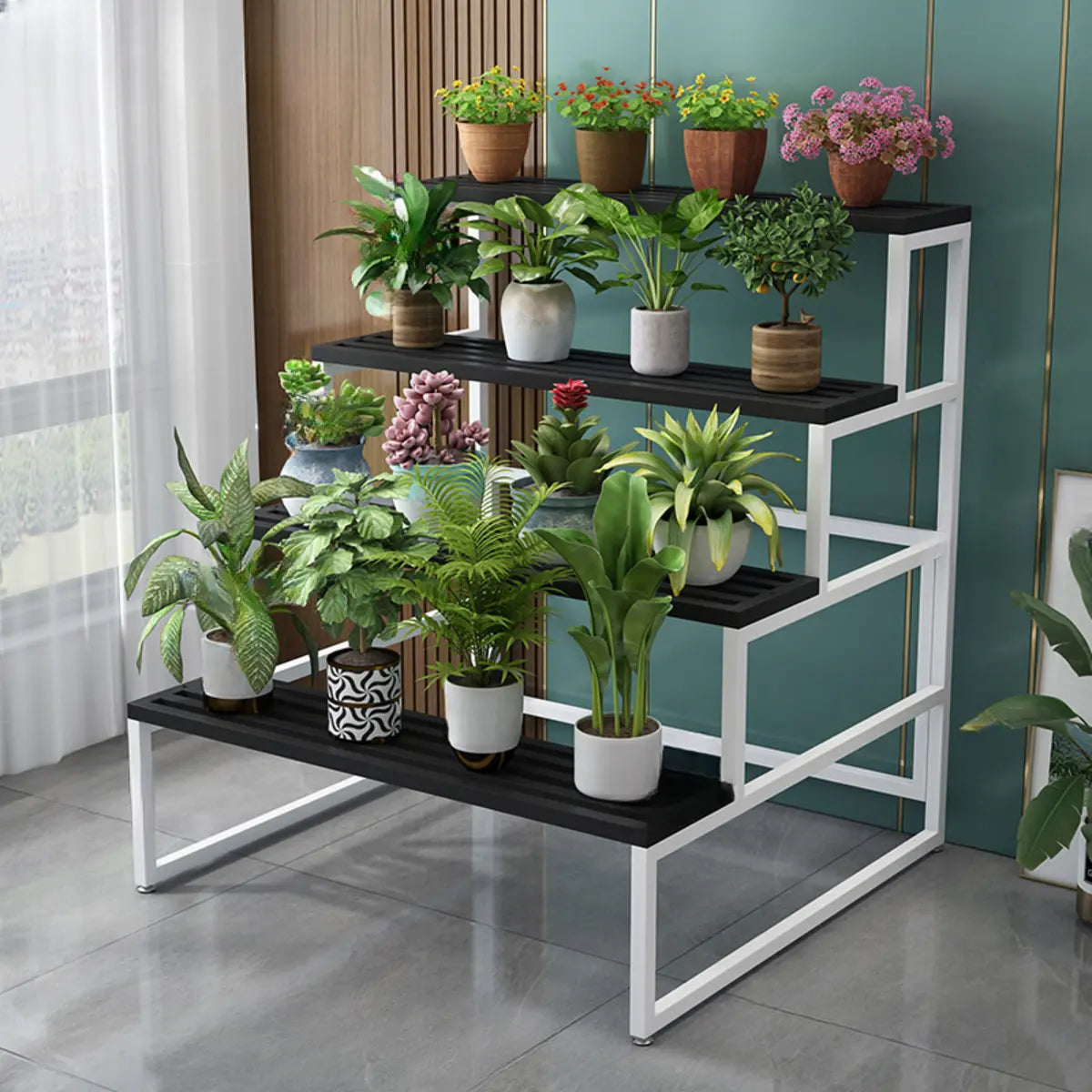 Modern Black Metal Rectangular Crate Plant Stand — White