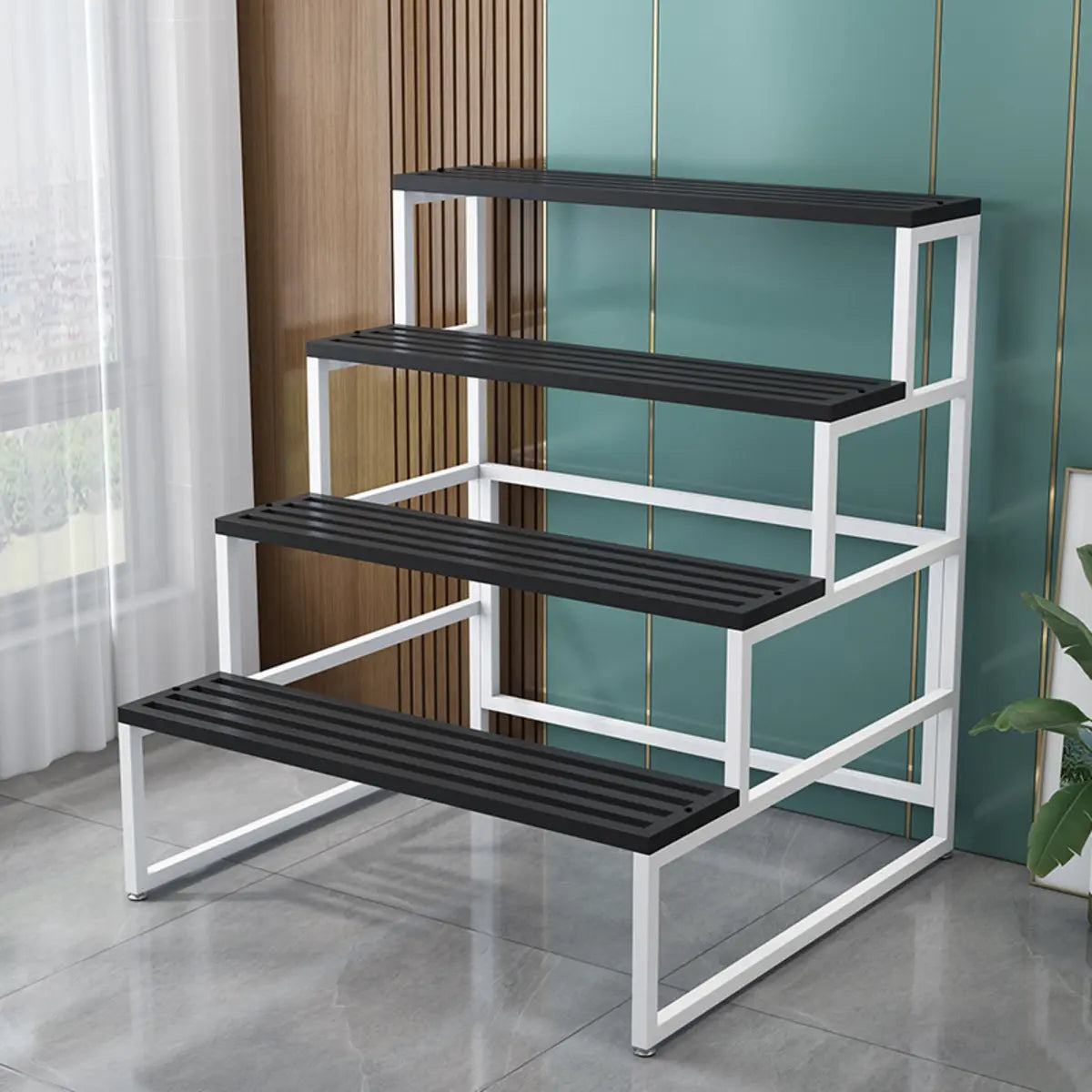 Modern Black Metal Rectangular Crate Plant Stand — White-Black