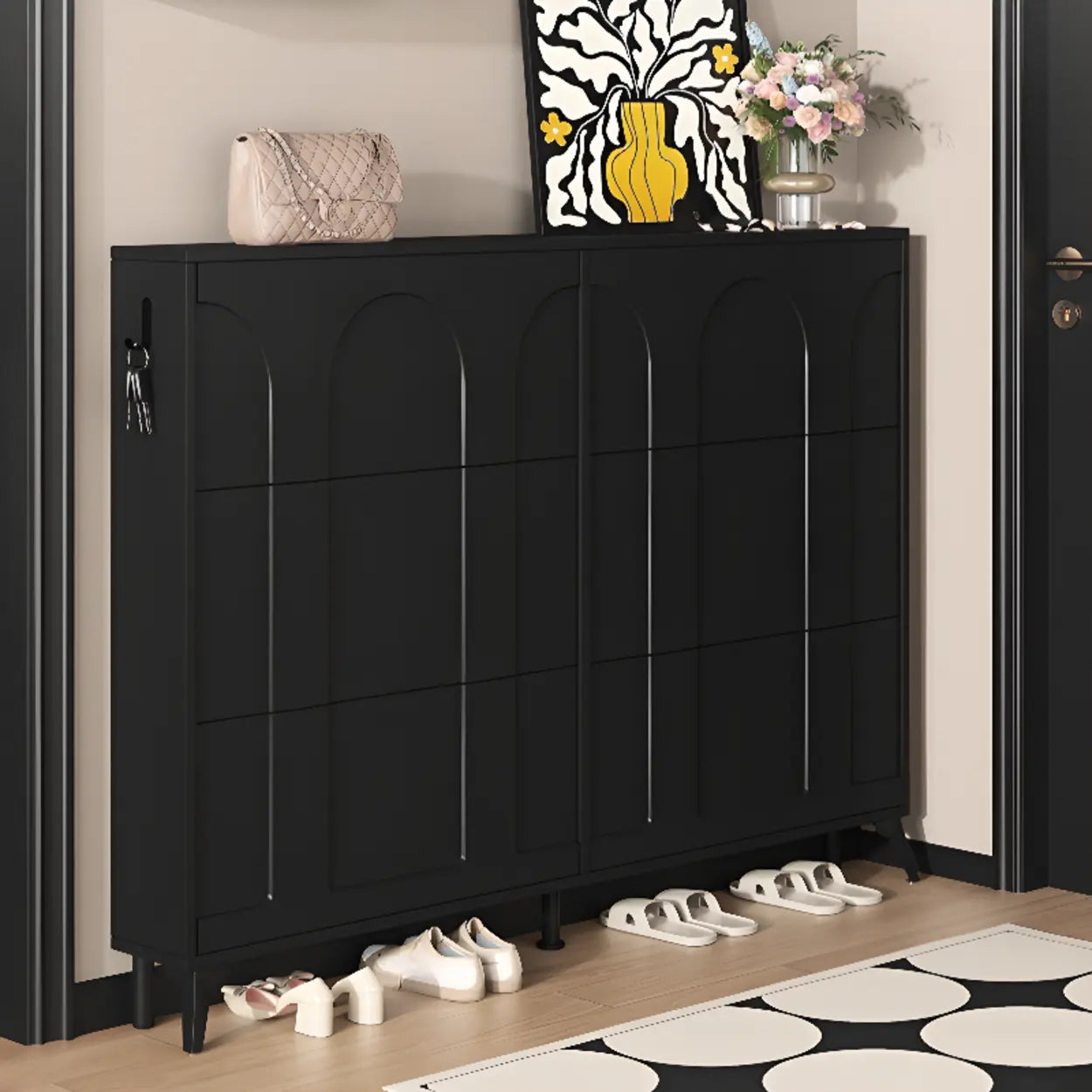 Modern Rectangular Metal Black Shoe Cabinet