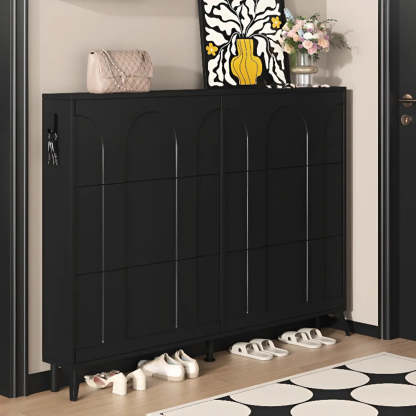 Modern Rectangular Metal Black Shoe Cabinet — Black