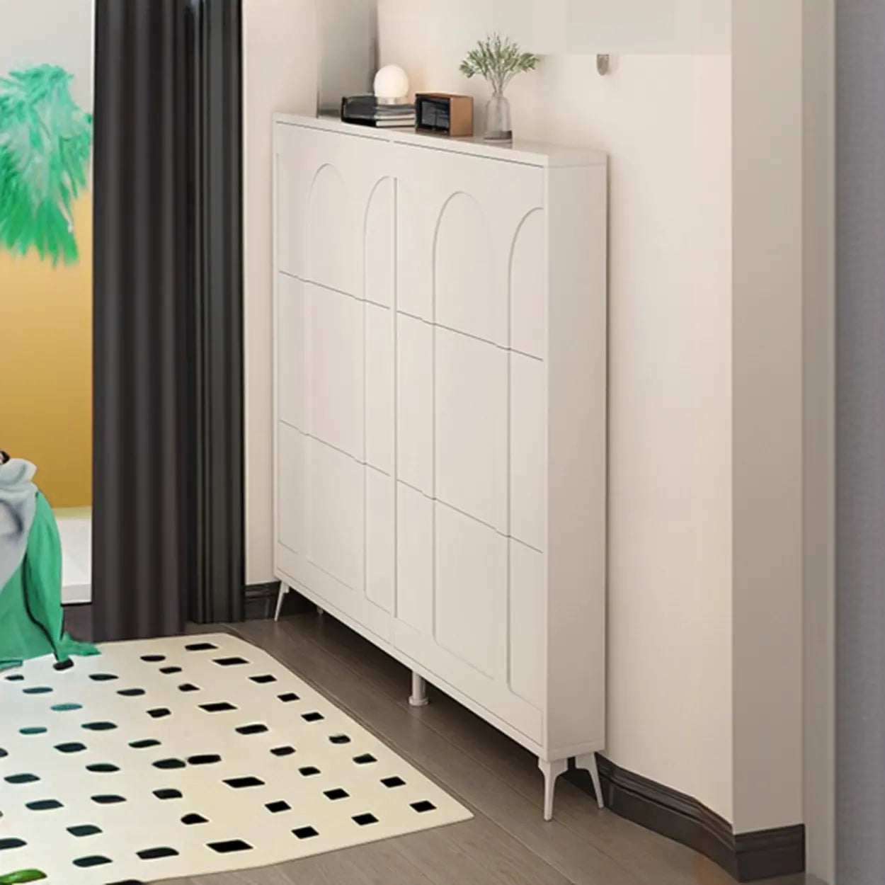 Modern Rectangular Metal Black Shoe Cabinet — White