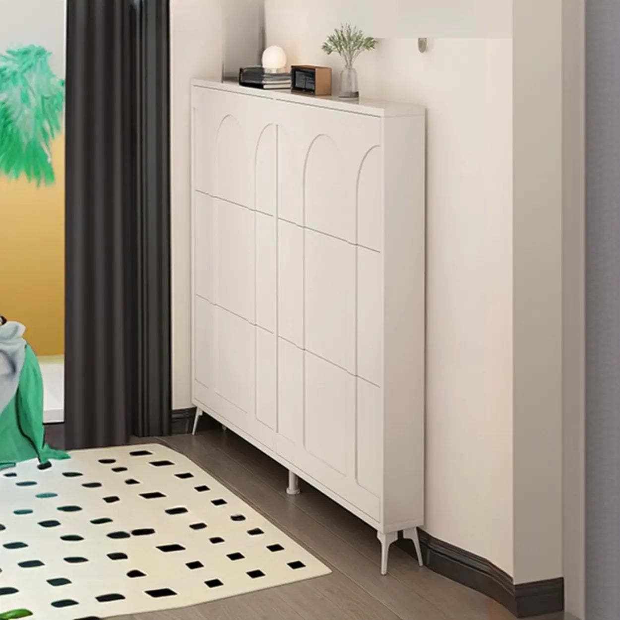 Modern Rectangular Metal Black Shoe Cabinet — White