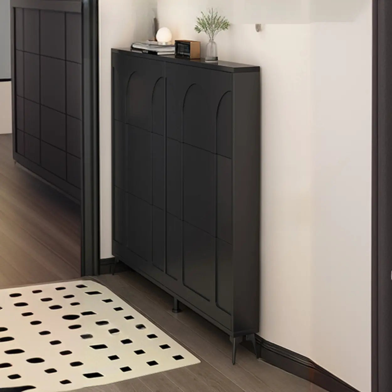 Modern Rectangular Metal Black Shoe Cabinet — Black