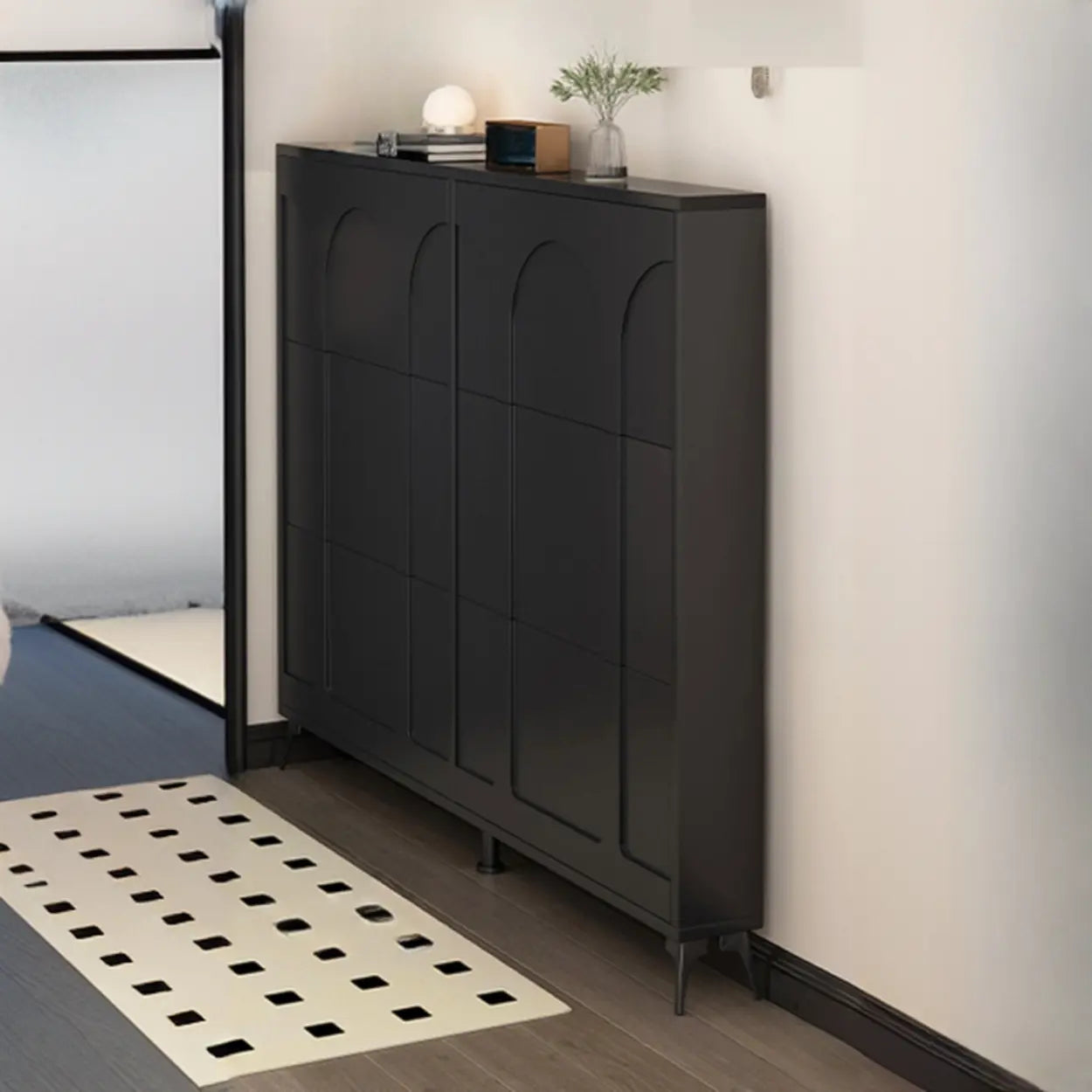 Modern Rectangular Metal Black Shoe Cabinet — White