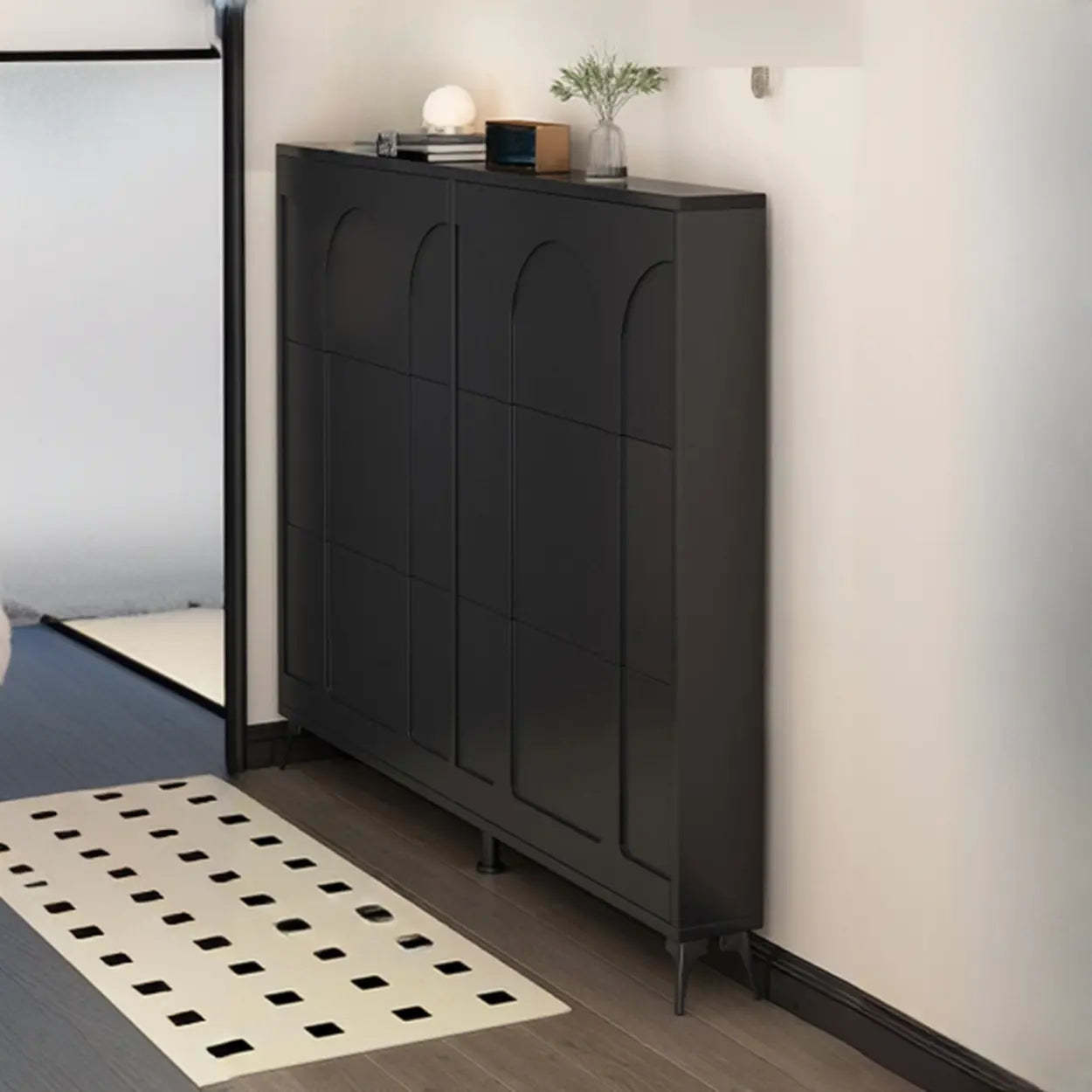 Modern Rectangular Metal Black Shoe Cabinet — White