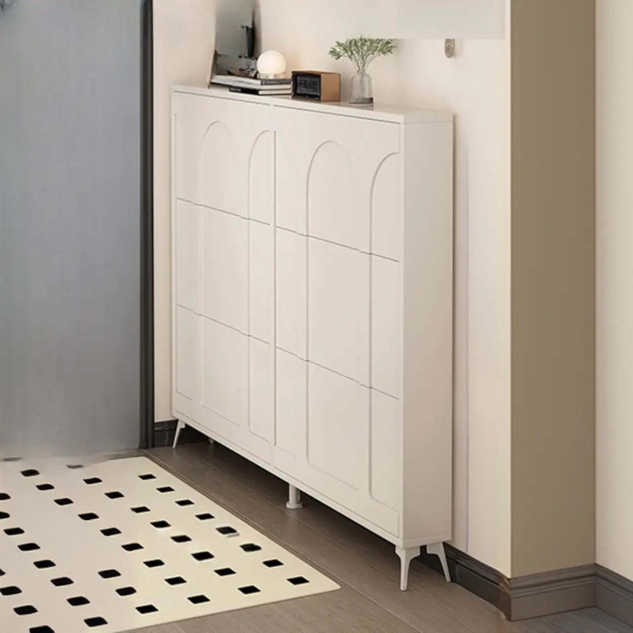 Modern Rectangular Metal Black Shoe Cabinet — Black