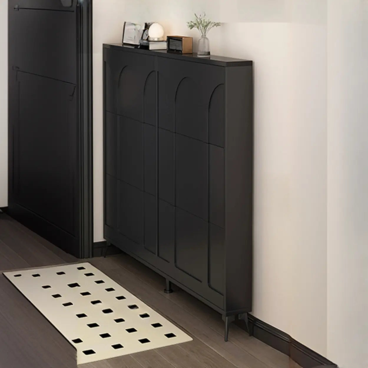 Modern Rectangular Metal Black Shoe Cabinet — White
