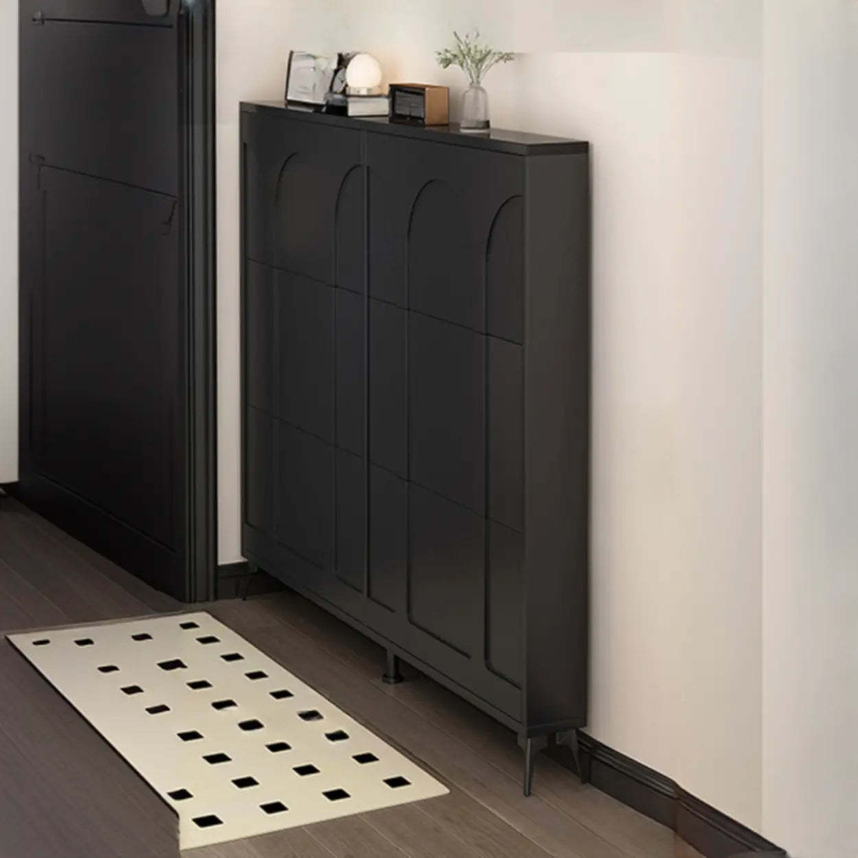 Modern Rectangular Metal Black Shoe Cabinet — White