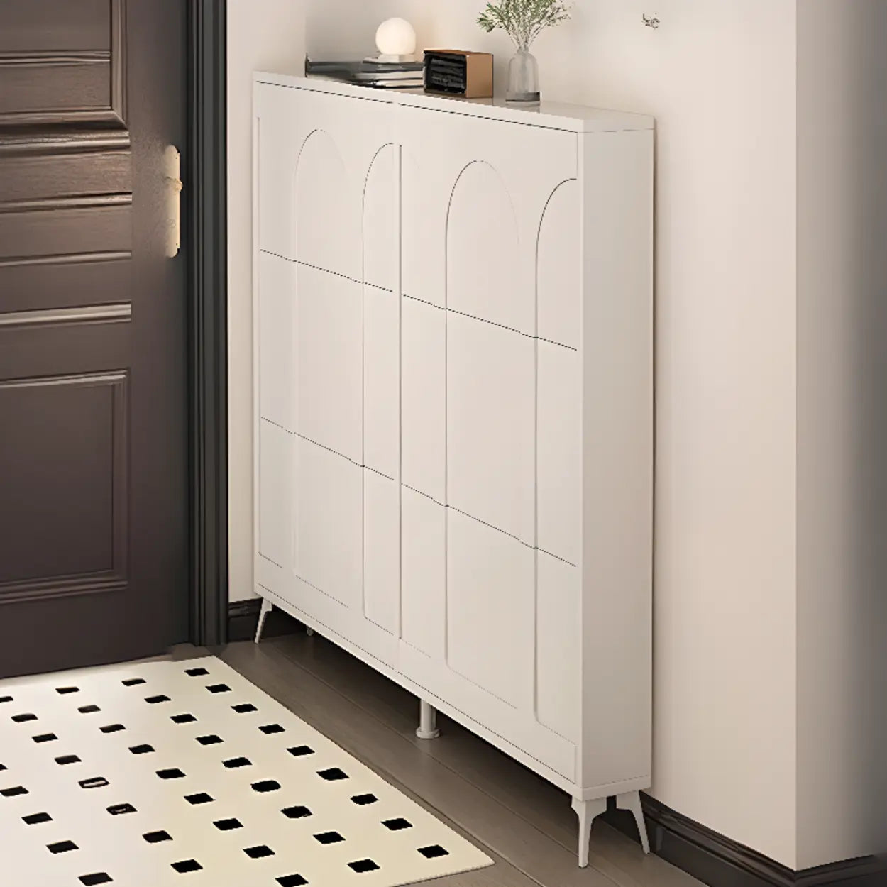 Modern Rectangular Metal Black Shoe Cabinet — Black