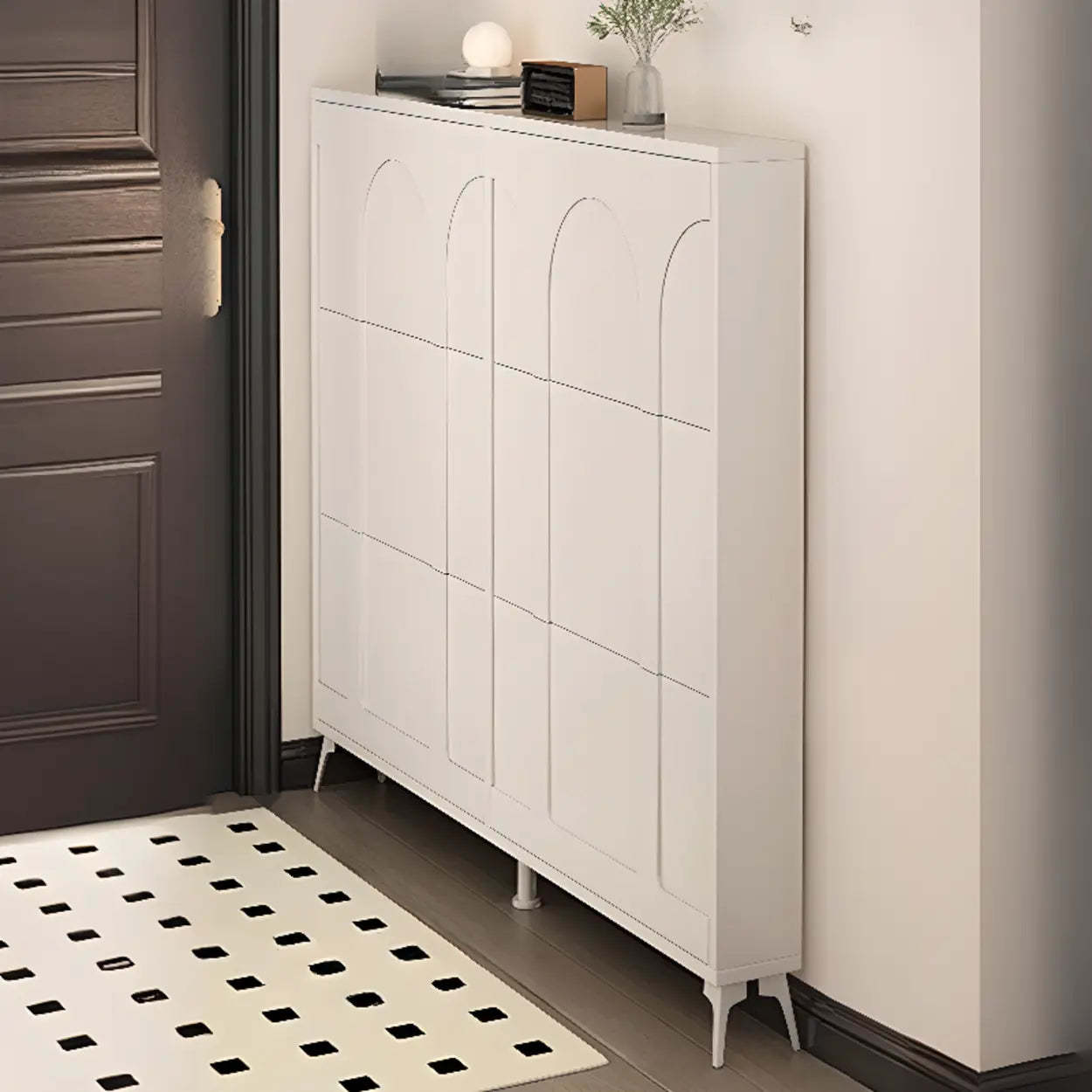 Modern Rectangular Metal Black Shoe Cabinet — Black