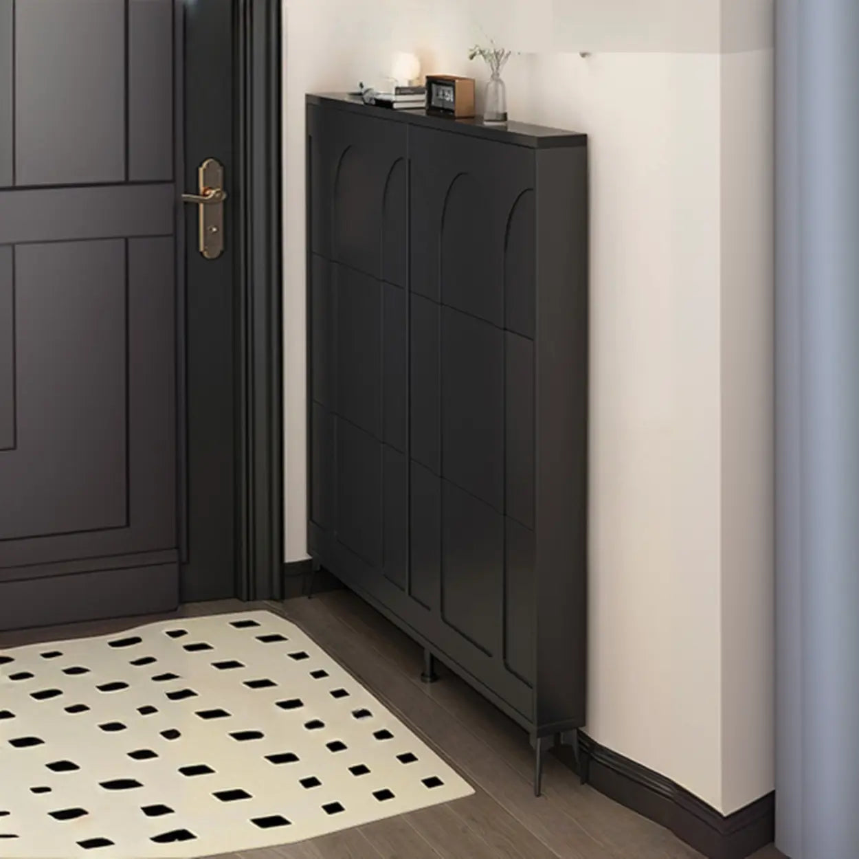 Modern Rectangular Metal Black Shoe Cabinet — White