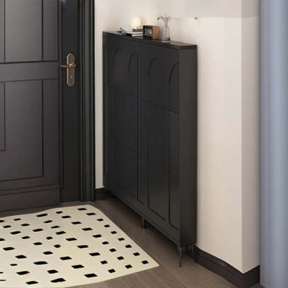 Modern Rectangular Metal Black Shoe Cabinet — White