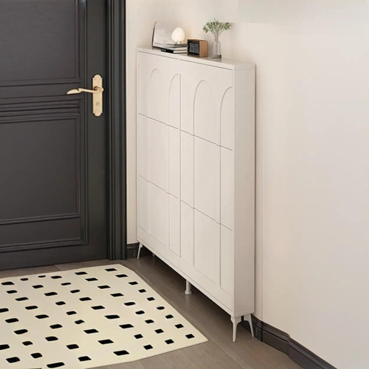 Modern Rectangular Metal Black Shoe Cabinet — Black
