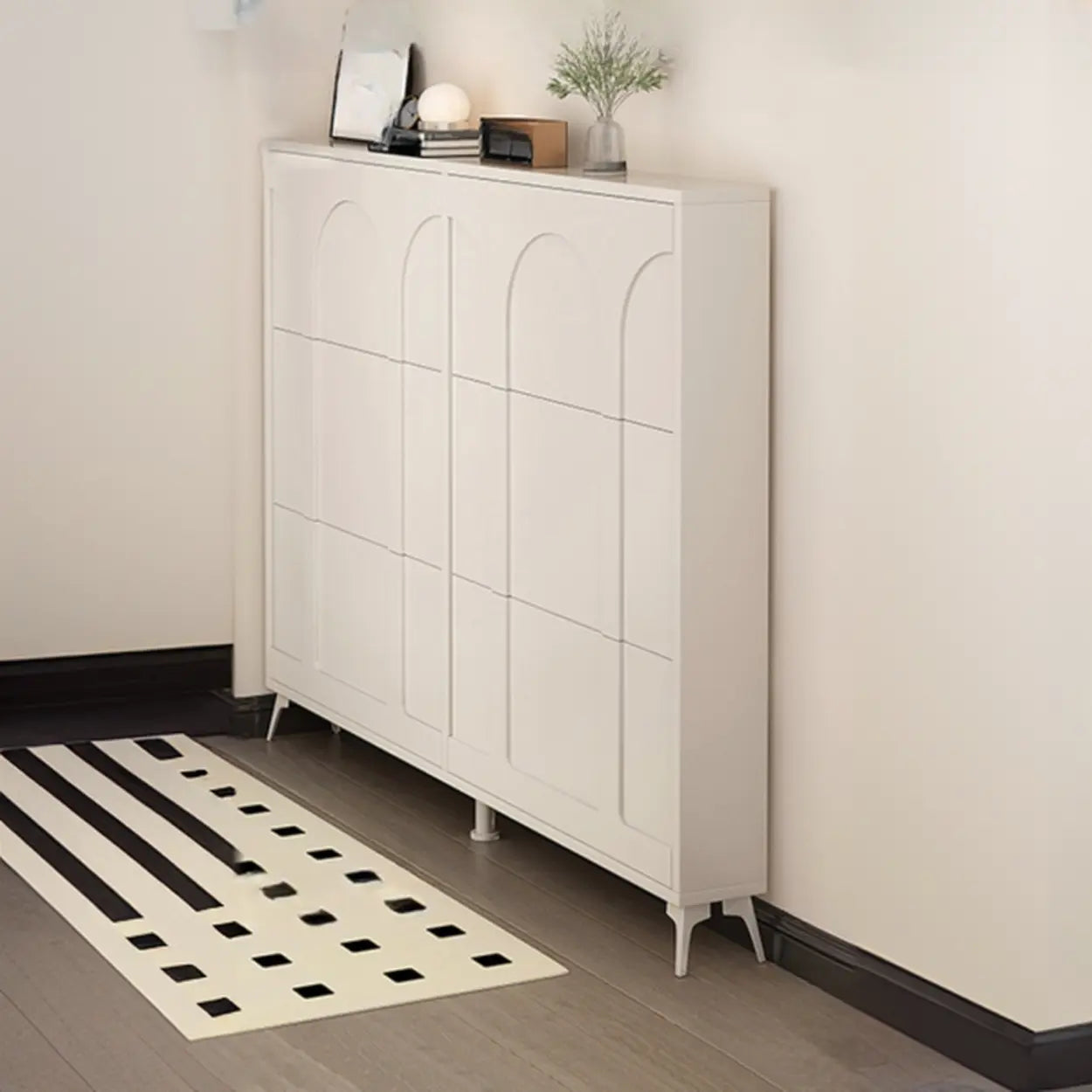 Modern Rectangular Metal Black Shoe Cabinet — White