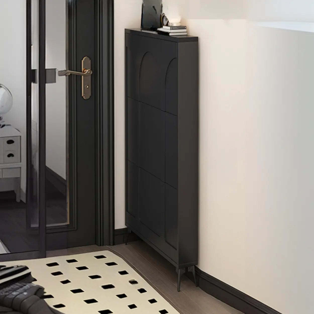 Modern Rectangular Metal Black Shoe Cabinet — White