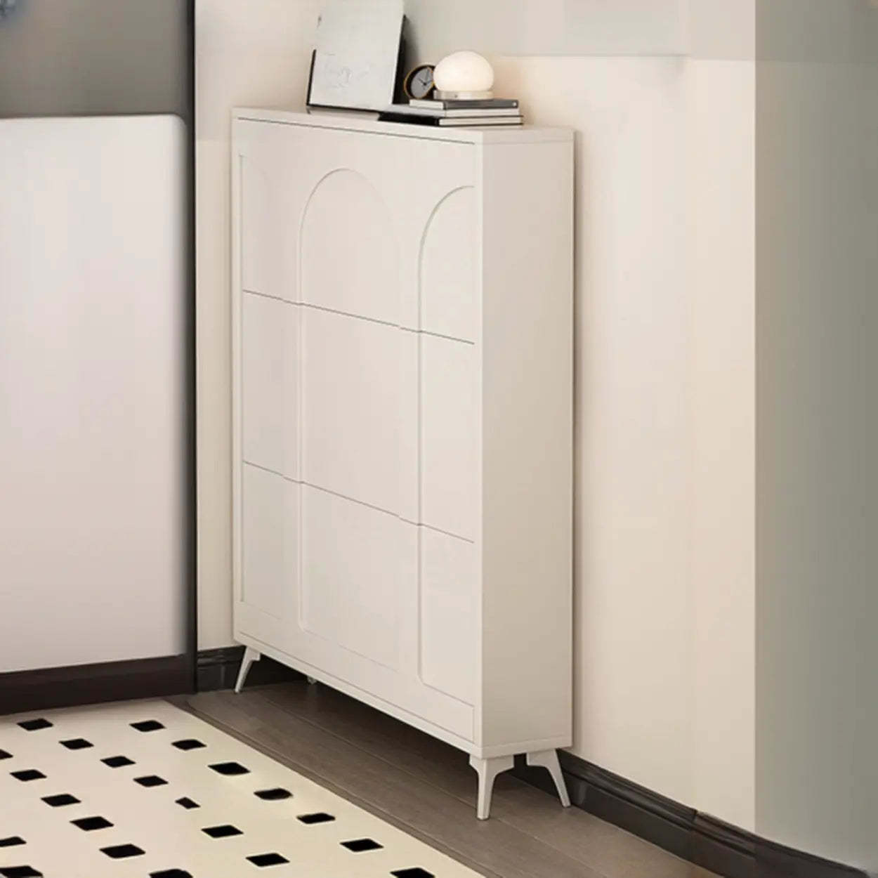 Modern Rectangular Metal Black Shoe Cabinet — Black