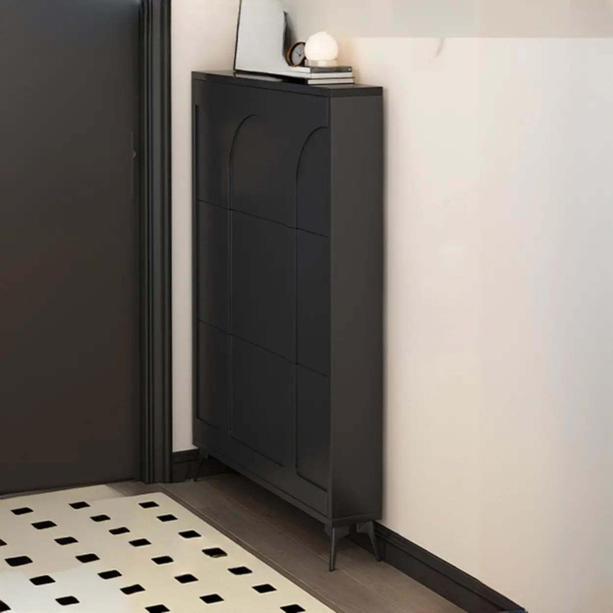 Modern Rectangular Metal Black Shoe Cabinet — White