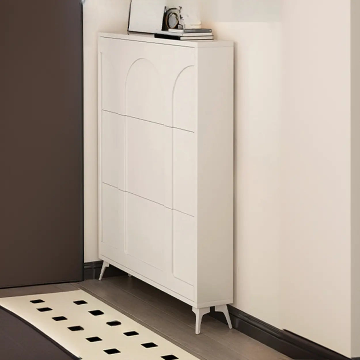 Modern Rectangular Metal Black Shoe Cabinet — Black