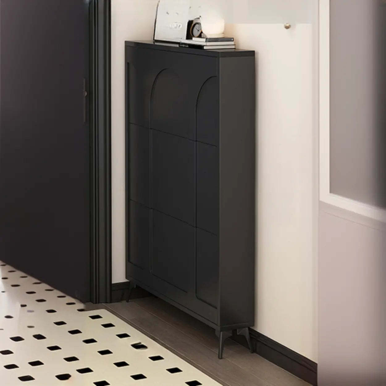 Modern Rectangular Metal Black Shoe Cabinet — White