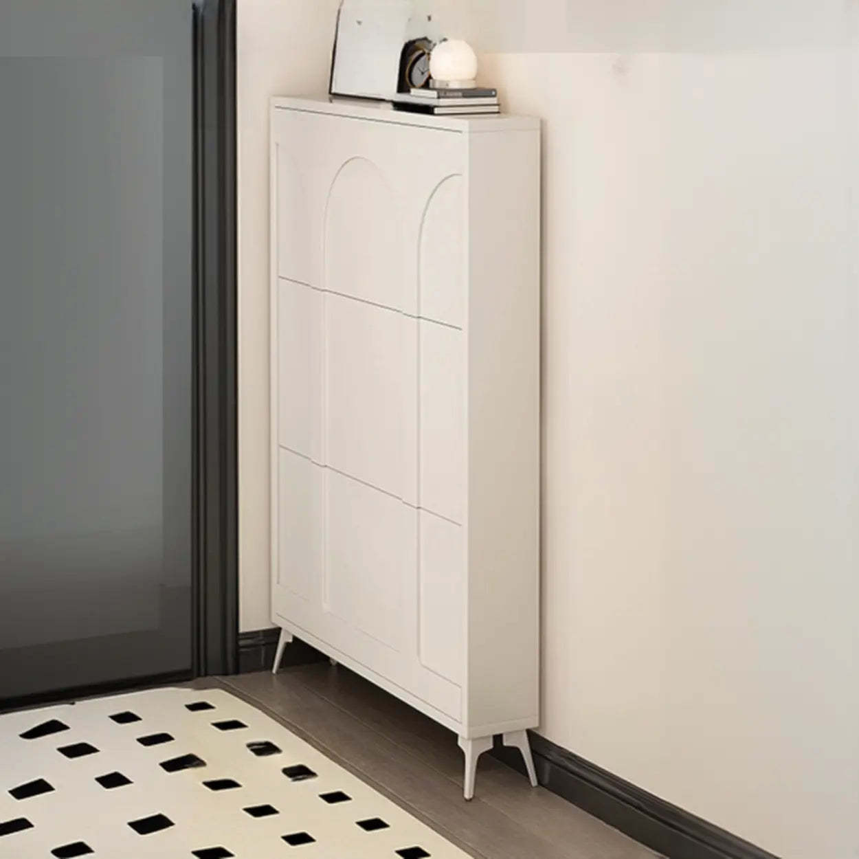 Modern Rectangular Metal Black Shoe Cabinet — Black