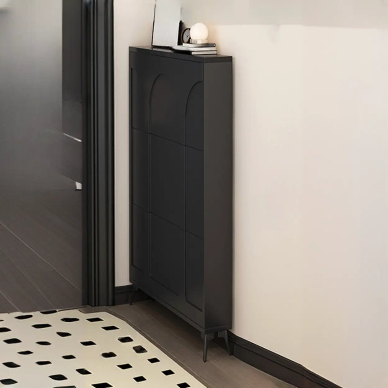 Modern Rectangular Metal Black Shoe Cabinet — White